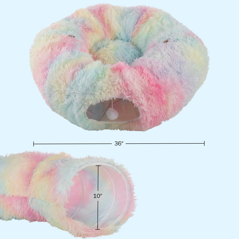 Rainbow Plush 3FT Cat Tunnel Bed with Toys