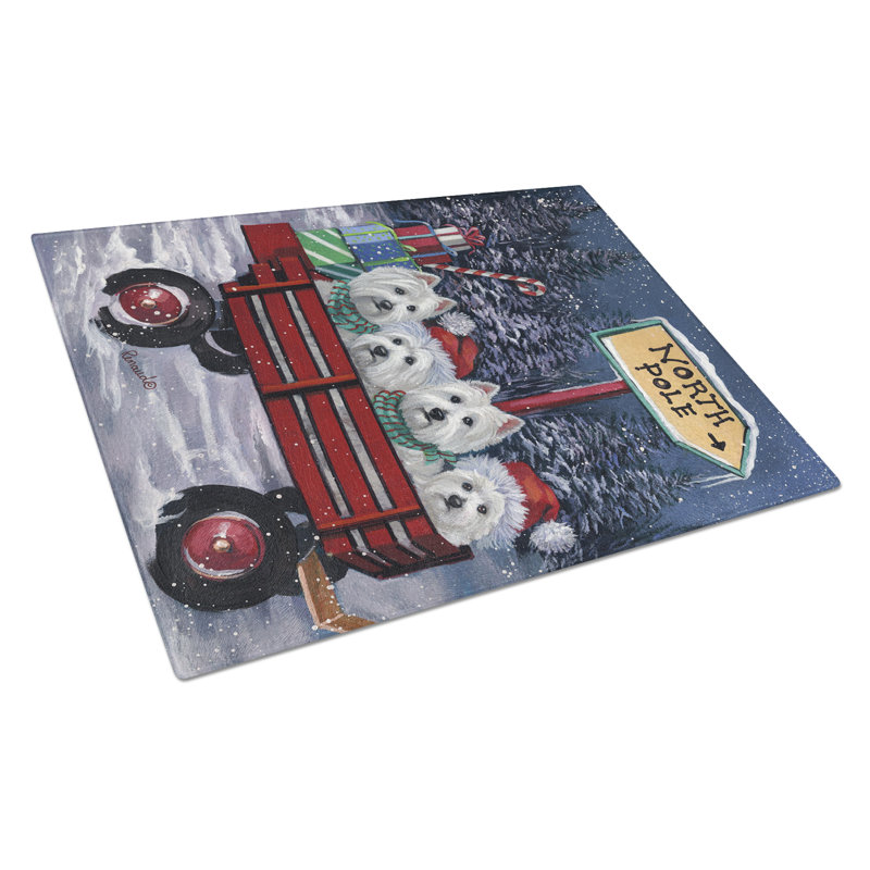 Planche à découper en verre Caroline's Treasures Scottie and Westie Christmas, Westie wagon rouge