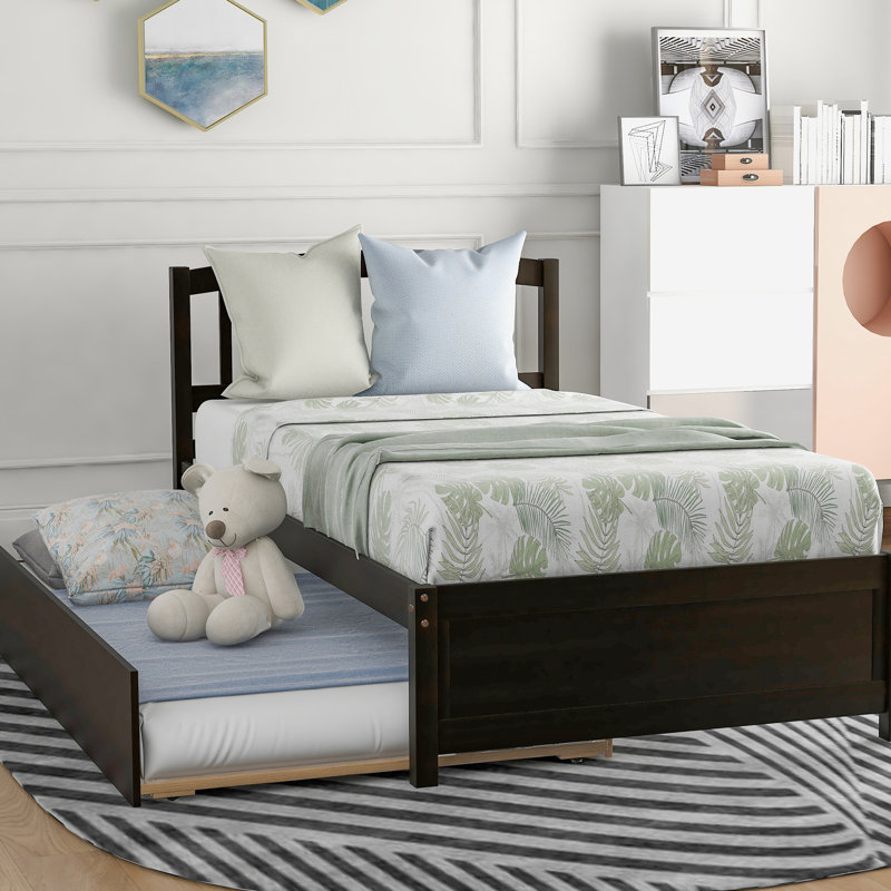 Lit plateforme simple avec lit gigogne en bois massif pour une chambre à coucher élégante Décoration élégante et gracieuse
