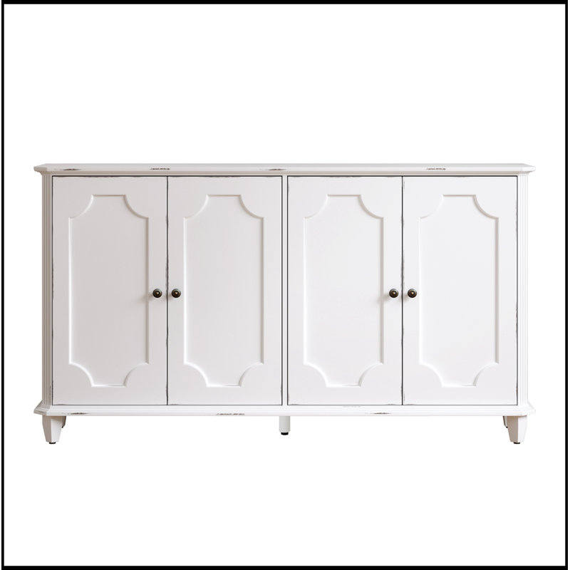 Buffet avec 4 portes courbées décoratives, Blanc antique
