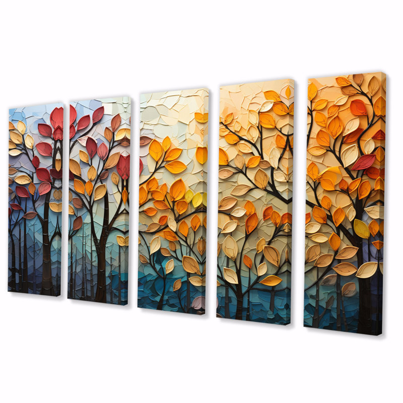" Leaves Autumnal Symphony Patchwork I " 5 - Pieces