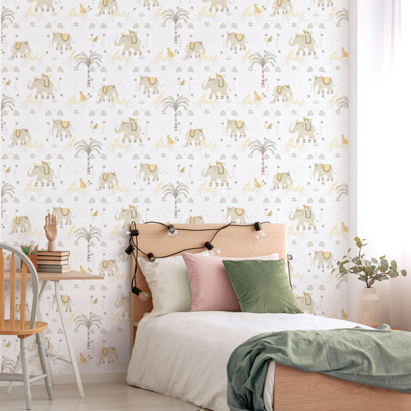 Bambino Collection Elefun Jungle Wallpaper Roll, Beige