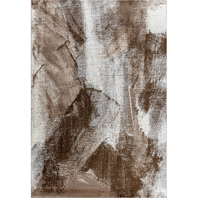 Rug Branch Marco 4' x 6' (3'11" x 5'7") Brown/Beige Abstract Indoor Area Rug, Modern, Low Pile, Stain-Resistant Carpet - Living Room, Bedroom, Dining Room, and Kitchen