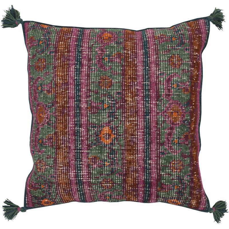 Zahra 30" Square Embroidered Wool Floor Pillow