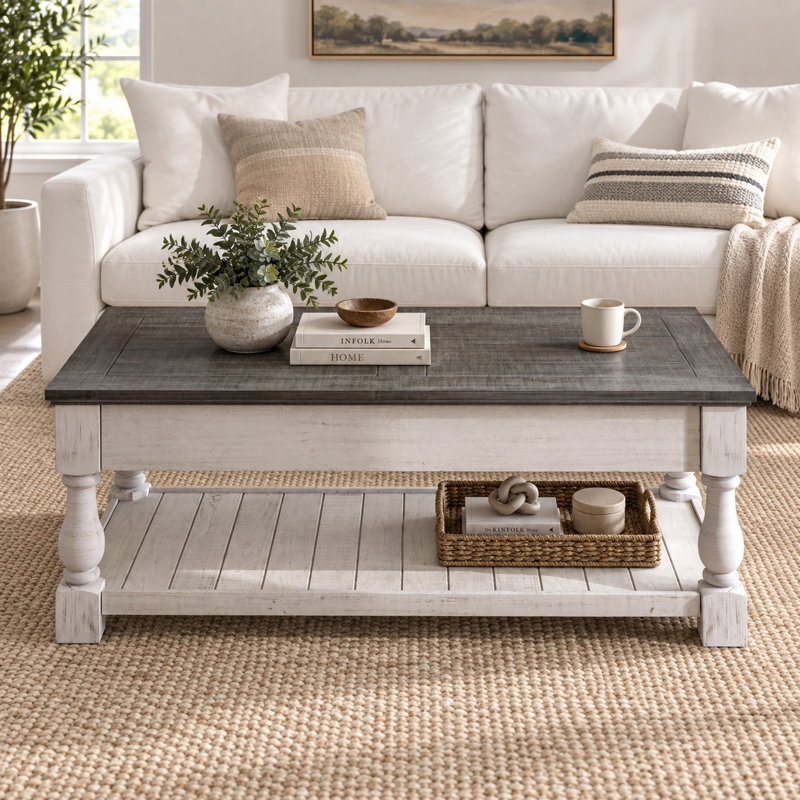 Table basse Farmhouse, Blanc + gris, Blanc