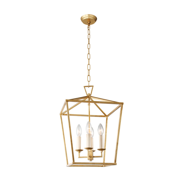 Lustre géométrique à 4 lumières Neslisah, Or, H 54,5 po x l 12,6 po x P 12,6 po