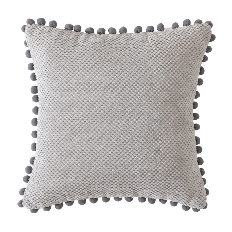  Coussin Pom-Poms, Housse de coussin seulement - sans coussin, Gris clair, 20 po x 20 po
