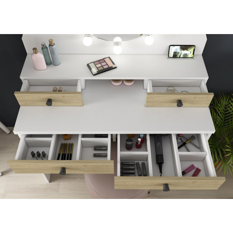 Coral Kids Vanity Table with Mirror, Oak/White