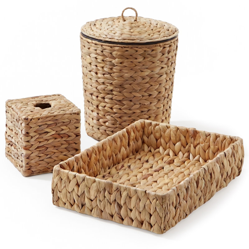 3-Piece Boho Bathroom Accessories Set, Natural Water Hyacinth
