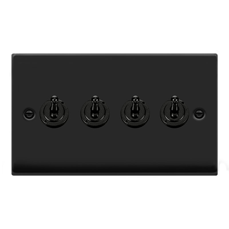 Matt Black 4 Gang 2 Way 10AX Toggle Light Switch