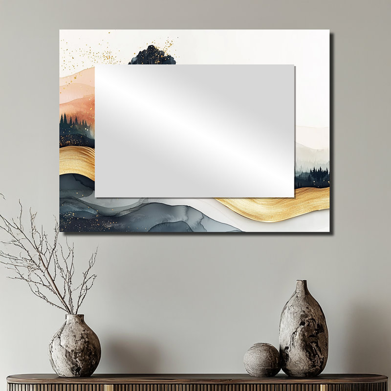 Sunrise Forest In Marble Field Landscape II - Miroir mural décoratif paysages - imprimé sur métal, 24 po x 32 po