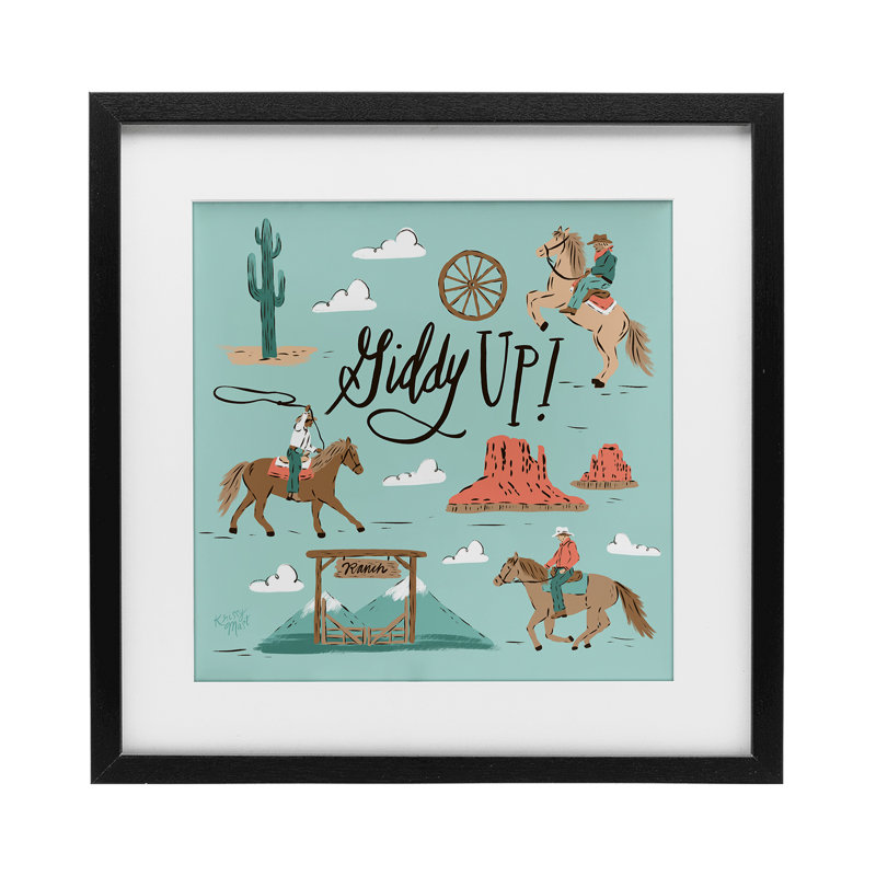 «Giddy Up Cowboys & Ranch», reproduction sous verre encadrée, design par Krissy Mast, Cadre noir minuit, H 16 po x l 16 po