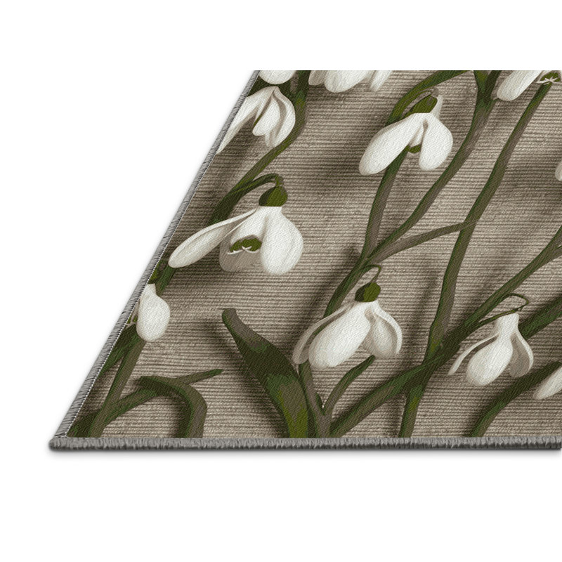 Tapis gris botanique lavable à la machine, Rectangle 8 pi x 12 pi
