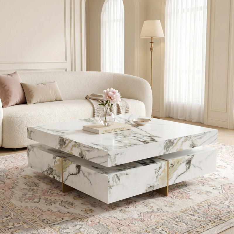 Nataka Coffee Table, Marble White, 17.93"H* 46.32"W*46.32"D