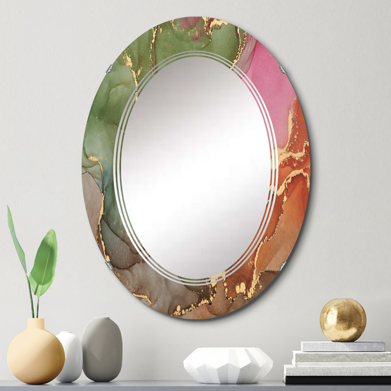 Mauve et vert liquide Art - Miroir mural moderne ovale, 30 po x 20 po