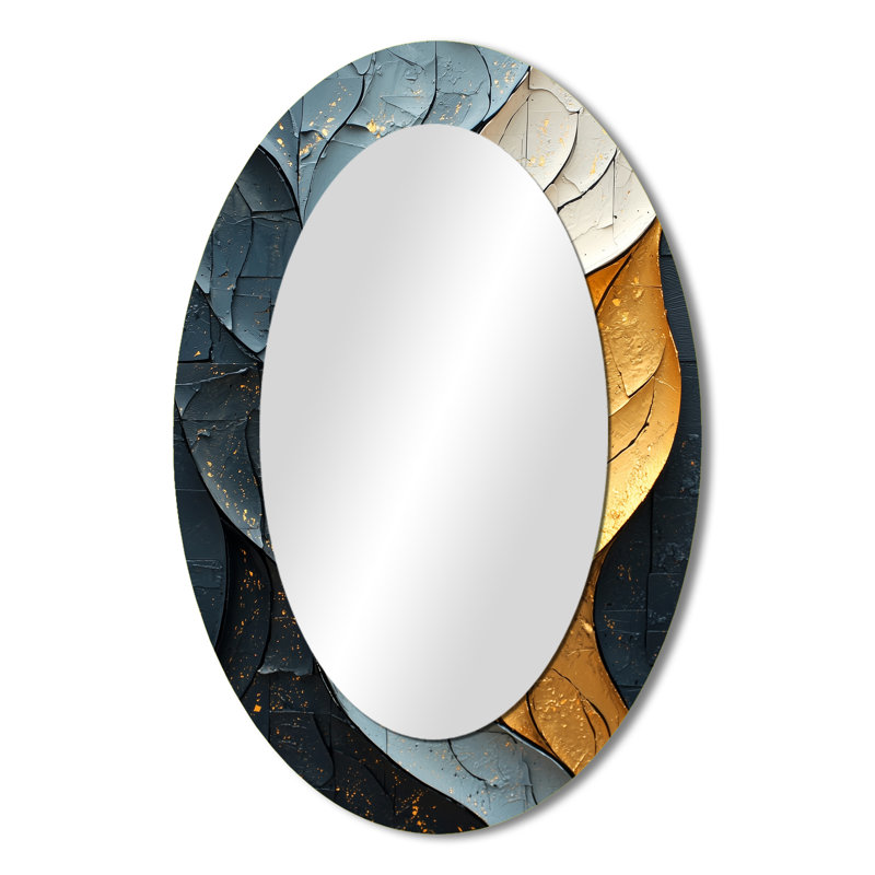 Gold Grey Fleeting Shadows II - Modern Oval Wall Mirror, 36" x 24"