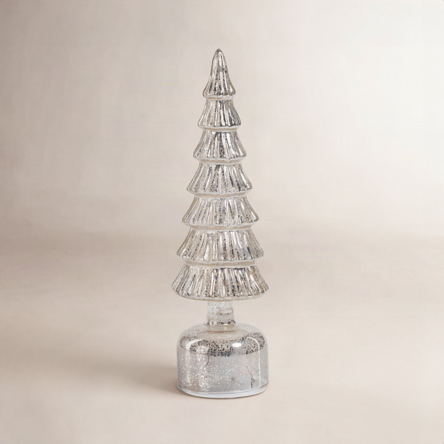 Rotating Lighted Tabletop Christmas Tree, 13" H x 3.75" W x 3.75" D, Antique Silver
