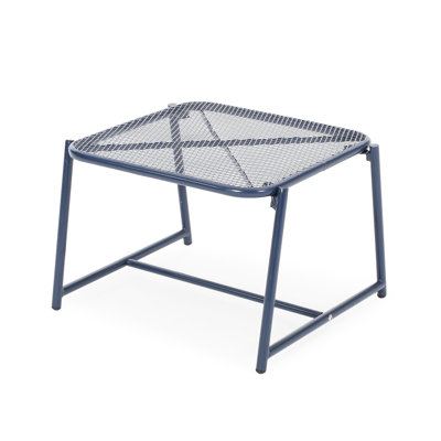 Iron 13.17"H Side Table For Outdoor Space, In Navy Blue With Mesh Top And Modern Sled Base Table, Construction Outdoor, & T Frame