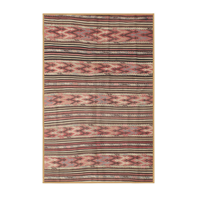 Tapis contemporain rouge / vert / gris, Rectangle 8 pi x 12 pi