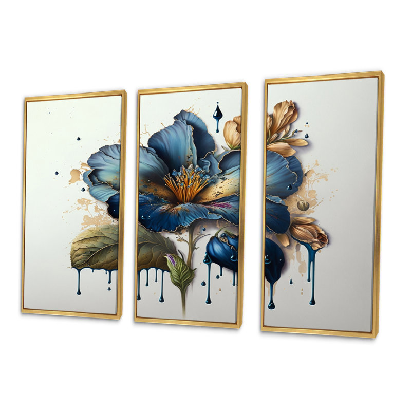 Fleurs réalistes II - reproduction de 3 pièces, H 28 po x l 36 po x P 1 po, Encadrement doré
