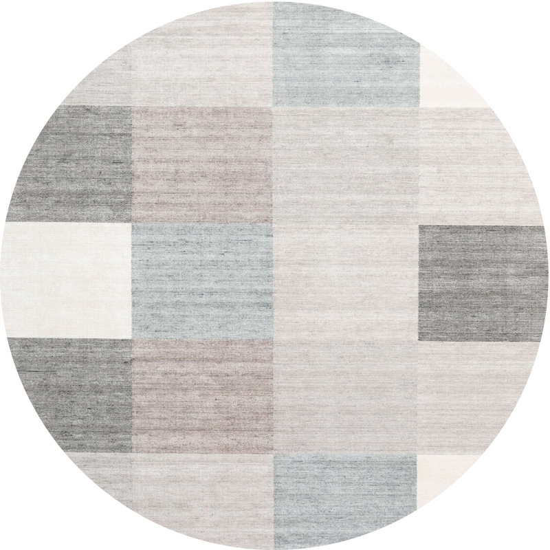 Tapis gris/rose/rouge contemporain, Rond 4 pi