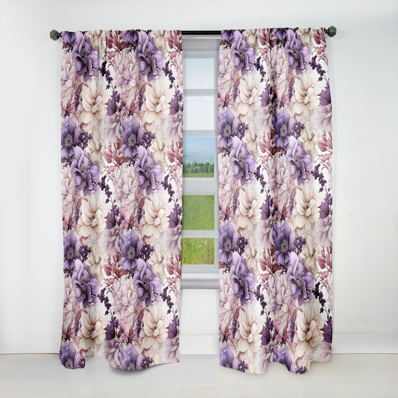 Ethereal Floral Delight Victorian Motif III - Panneaux de rideaux floraux, L 52 po x L 63 po