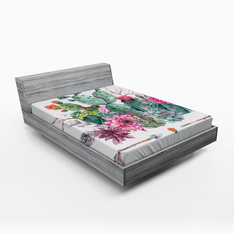 Cactus Bouquet Floral Microfibre Jersey Knit Fitted Sheet, European Kingsize (160 x 200cm)