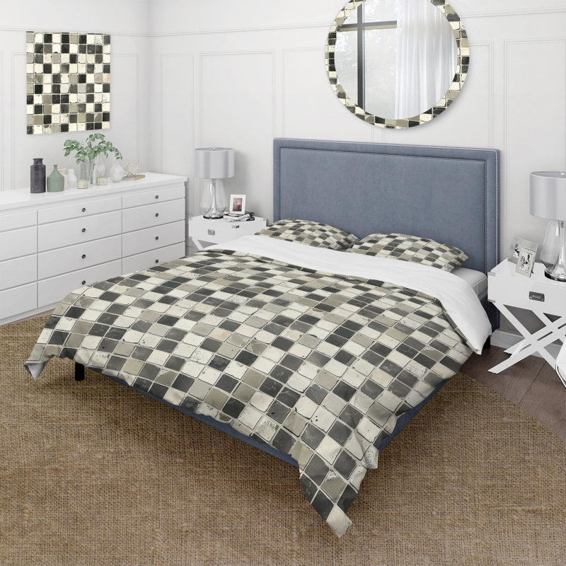 Ensemble de housse de couette beige gris Midcentury Mosaic II - Midcentury, Housse de couette très grand + 2 taies décorativ