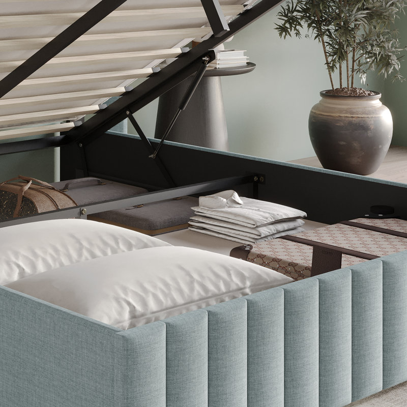 LIT DE RANGEMENT DE GRANDE TAILLE EN LINGE BLEU CLAIR, LIGHT BLUE, Grand lit