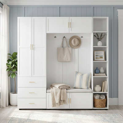 Hall Tree 94.5" Wide With Bench, Drawer, Cabinet, Shelf, Shoe Storage, Contemporary, Hallway