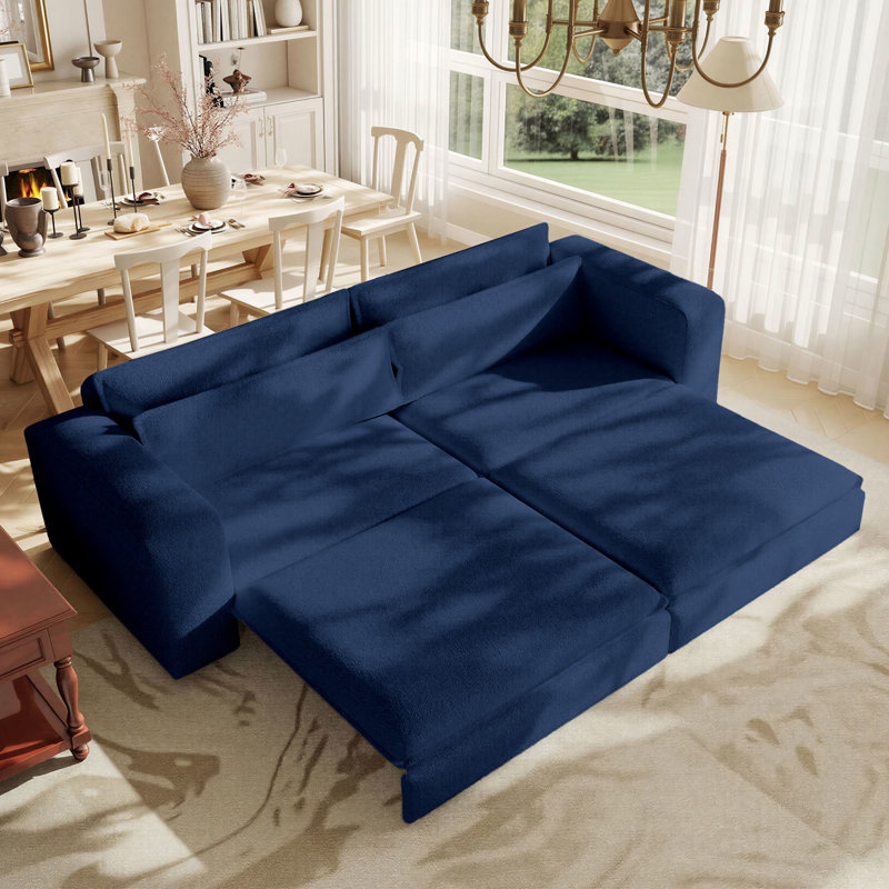 Canapé-lit 93 po en polaire avec lit escamotable Sherpa 93 po, canapé-lit Sherpa pour le salon, appartement, bleu, Blue