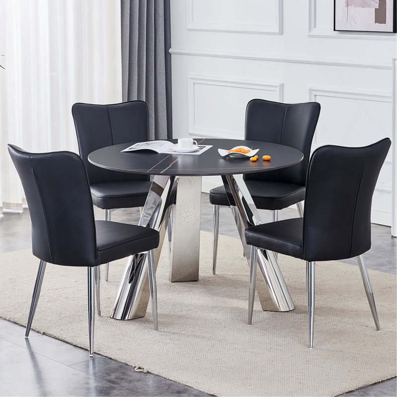 Ensemble de table de salle à manger en pierre frittée de 42 pouces avec ensemble de chaises en polyuréthane poli miroir