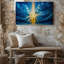Toile, art dramatique céleste avec une croix radieuse au centre d'art mural illuminé par des rayons de lumière éclatants, art mural sur toile-150220997