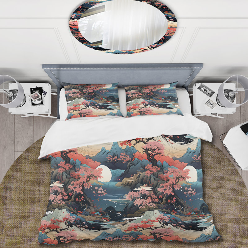 Ensemble de housse de couette Mountain Ukiyo, Housse de couette pour très grand lit et 2 très