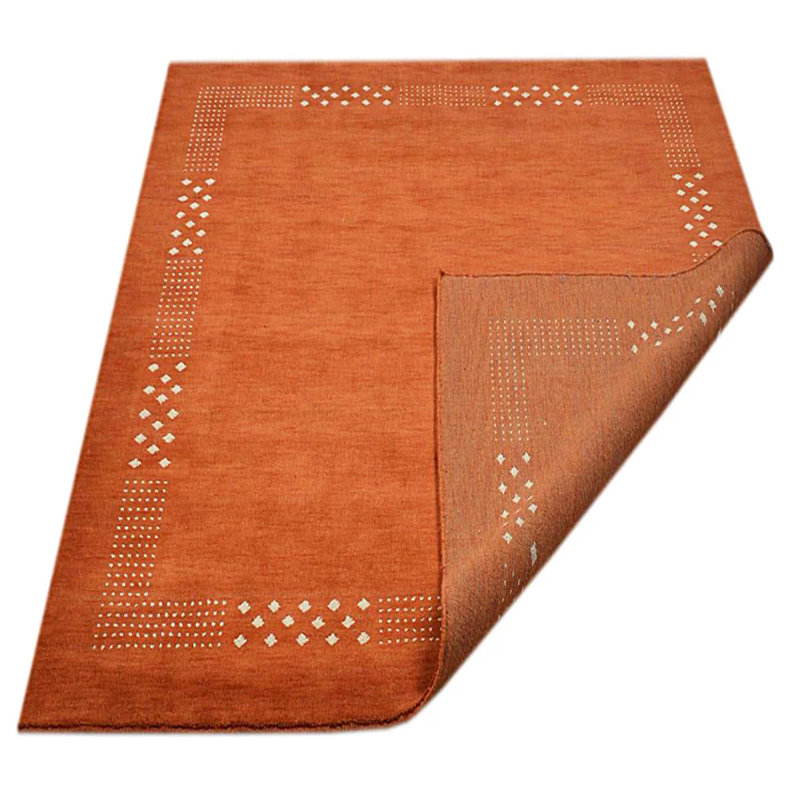 Anley Hand Knotted Loom Wool Eco-Friendly Area Rugs - Rectangle, Orange Color, Contemporary Modern Design, High Pile Thick Handmade Anti Skid Area Rugs for Living Room, Bed Room