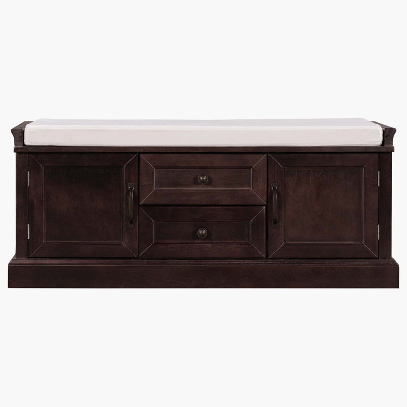 Storage Bench With 2 Drawers And 2 Cabinets, Shoe Bench With Removable Cushion For Living Room, Entryway, Espresso