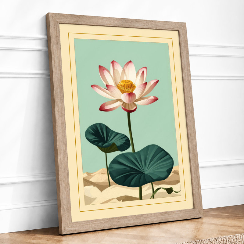 Water Lily Study Botanical - Framed Print, A2 - 59.4 x 42.0 cm, Oak