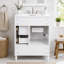 Meuble-lavabo moderne de 24 po avec lavabo en céramique, porte à fermeture douce, 3 tiroirs, poignées dorées et support de porte pour un rangement peu encombrant-1017578585