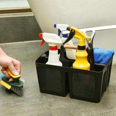 Portable Shower Caddy With Compartments, Plastic Organizer For Bathroom, Black