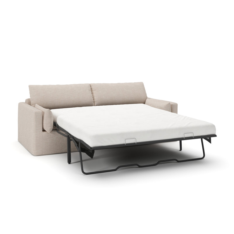 Luna Slipcovered Queen Sleeper Sofa, Lena Sand Performance Linen Blend