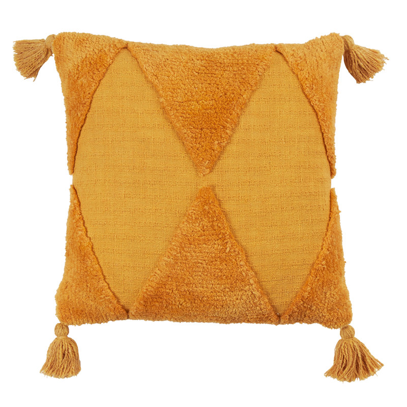 Mustard Cotton Tufted Diamond Tassel Pillow Cover