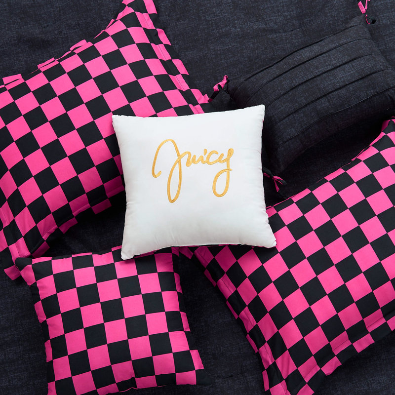Juicy Couture Checkerboard Comforter Sets, King Comforter + 5 Additional Pieces, Black/Hot Pink