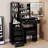 37" Vanity Table with LED Sliding Mirror & Power Station | Left Side Cabinet, Cushioned Stool, 2 AC + 2 USB Ports, Hair Dryer Stand | Tri‑Color Touch Control Makeup Dressing Set-1928197073