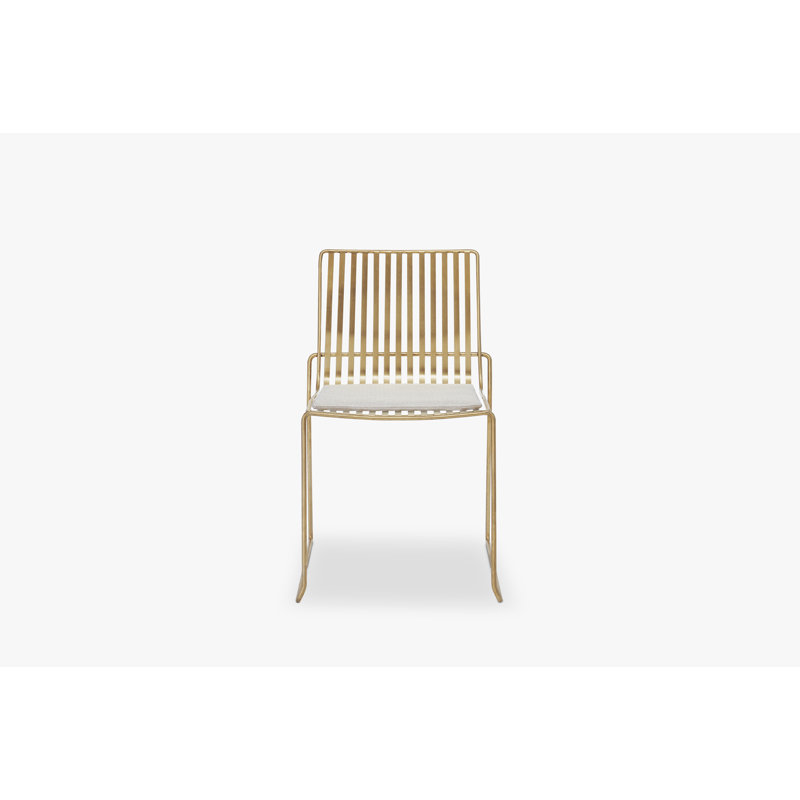 Ariss 116.84cm H Polyester Blend Upholstered Slat Back Side Chair in Grey, Brass, Beige