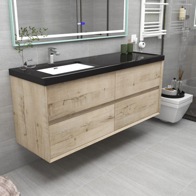 Gorden Kody Left Sink 60" Wall-Mounted Single Bathroom Vanity Set