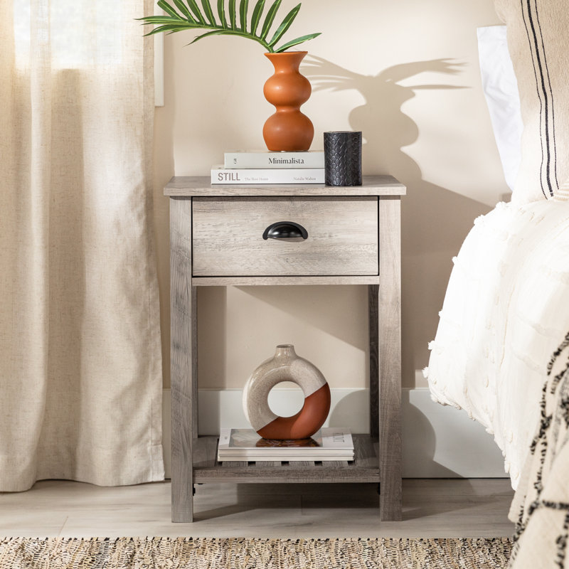 Cadhla 1-Drawer Nightstand with Open Shelf, Gray Wash
