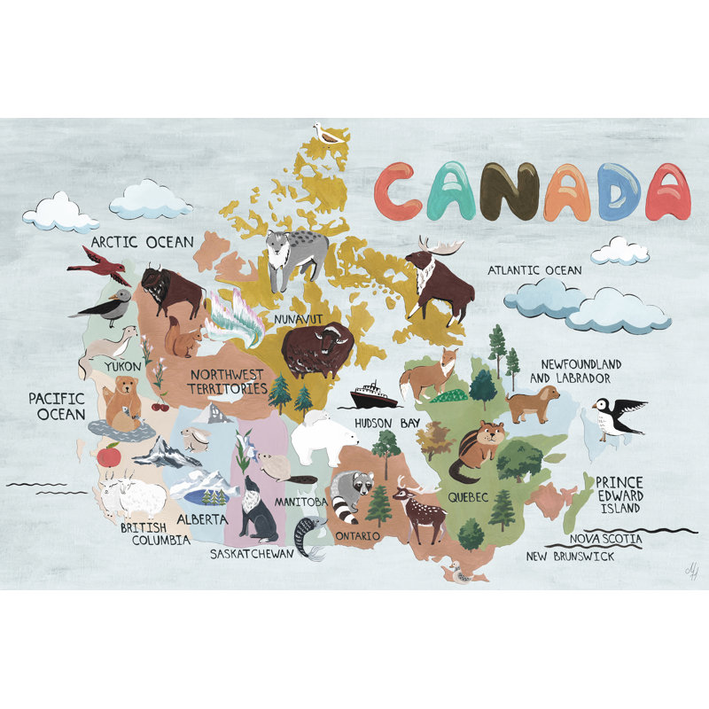 Harbourside Cloudy Canadian Map 1 Piece Wall Art on Canvas, 20cm H x 30cm W
