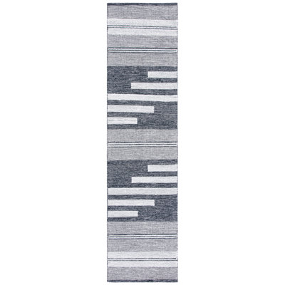 Ponty Hand Woven Cotton/Wool Striped Rug in Black