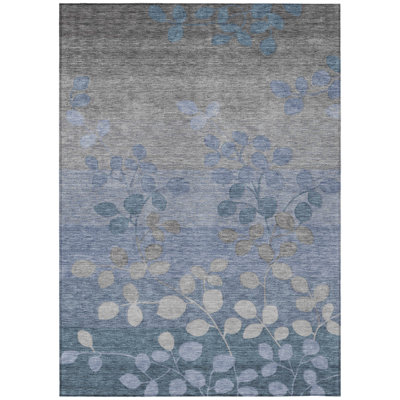 Machine Washable Indoor/Outdoor Xhevrie Denim Rug