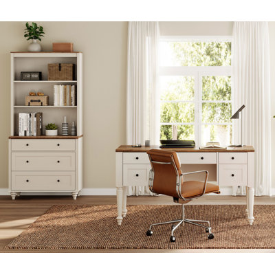 Ensemble de bureau 2 pièces, bureau de direction 56 "et bibliothèque avec tiroirs
